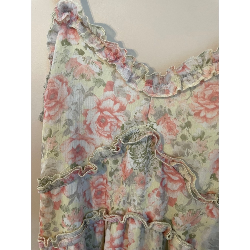 Floral Ruffled Chiffon Fairy Midi Babydoll Slip Dress No Boundaries Size M - Picture 7 of 10